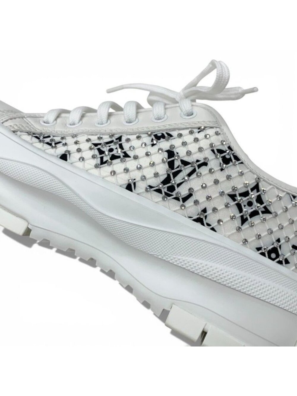 ★SOLD★ Louis Vuitton Squad Line Monogram Sneakers Shoes Leather Mesh White Black - Picture 9 of 10